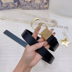 3.0cm Reversible Calfskin Leather Belt – Rotating Metal Buckle