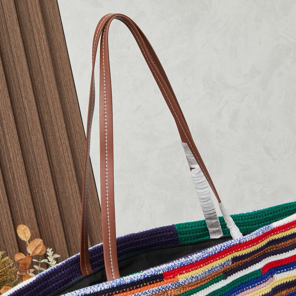 Handwoven Rainbow Embroidered Raffia Tote Bag