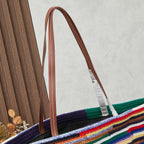 Handwoven Rainbow Embroidered Raffia Tote Bag