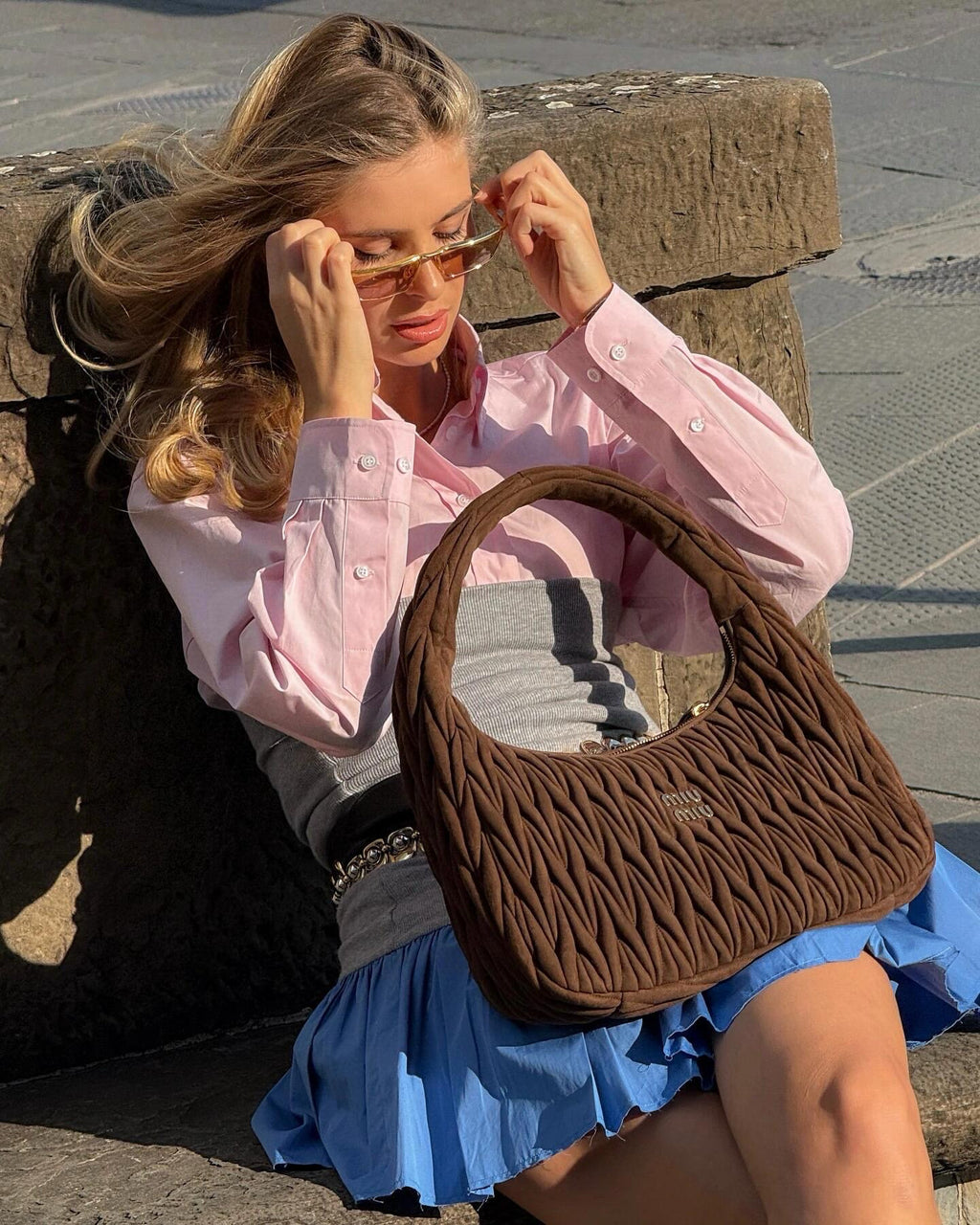 Quilted Suede-Lambskin Shoulder Bag