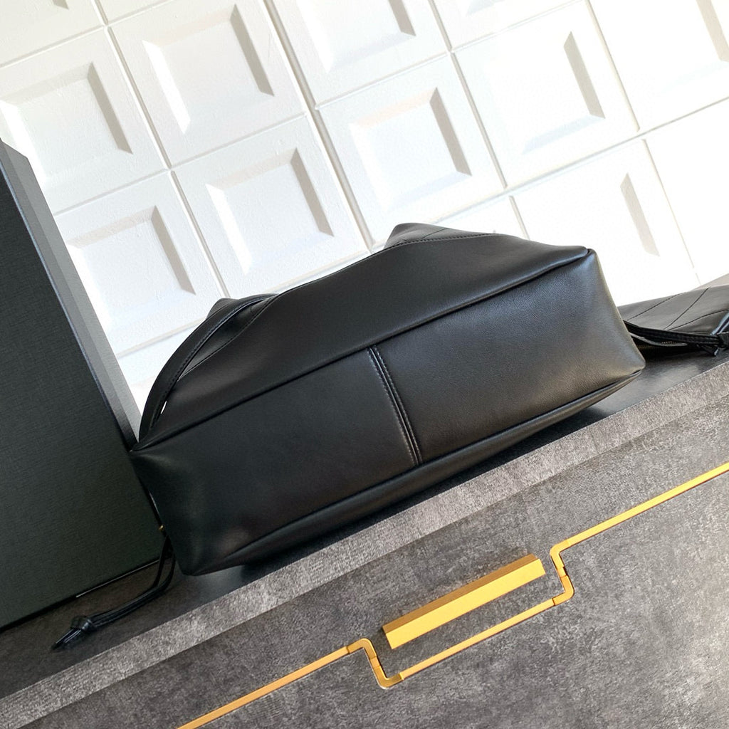 Elegant Black Lambskin Shoulder Tote