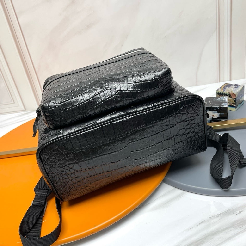 Crocodile-Embossed Leather Backpack