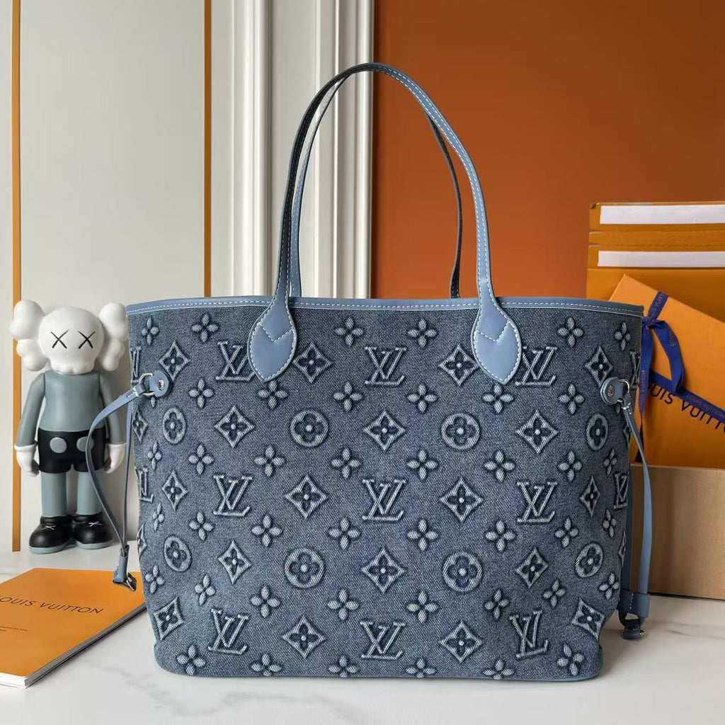 Embossed Denim Neverfull Tote