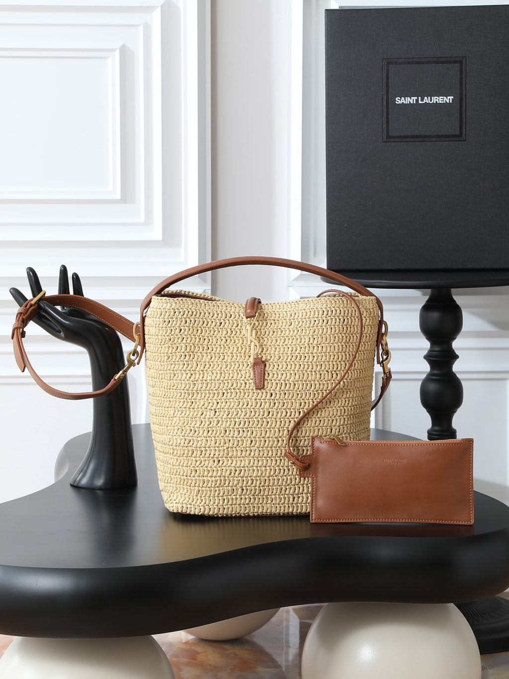 Raffia Woven Bucket Bag | Beige | Calfskin Trim (Premium quality)