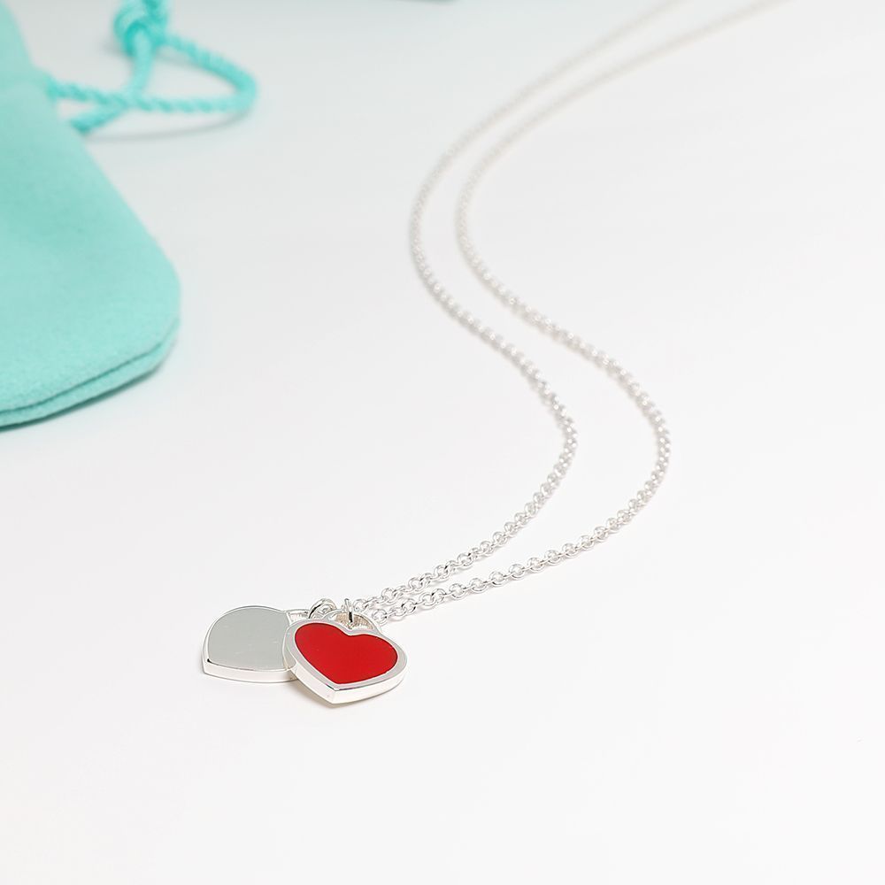 Authentic Tif.Co. Double Heart Necklace 925 Silver