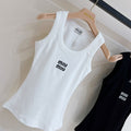 MM Sleeveless Round Neck Tank Top - Embroidered Cropped Camisole