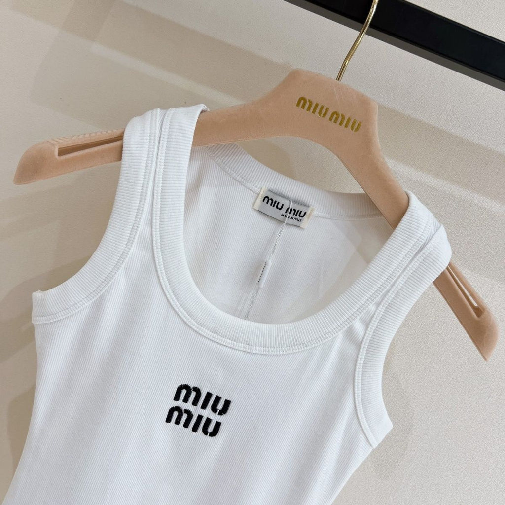 MM Sleeveless Round Neck Tank Top - Embroidered Cropped Camisole