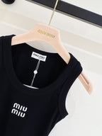 MM Sleeveless Round Neck Tank Top - Embroidered Cropped Camisole