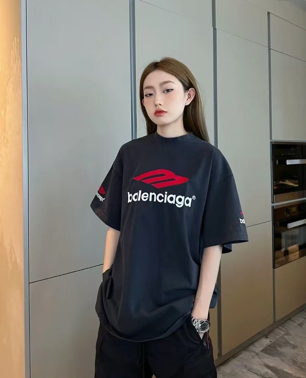 B- Letter Embroidery Oversized T-Shirt