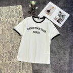 New Contrast-Trim Letter Patch T-Shirt