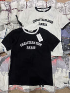 New Contrast-Trim Letter Patch T-Shirt