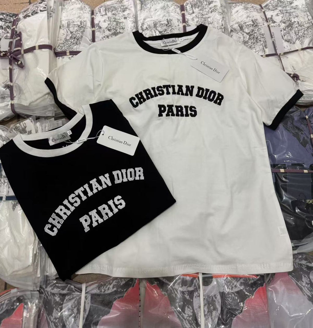 New Contrast-Trim Letter Patch T-Shirt