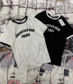 New Contrast-Trim Letter Patch T-Shirt