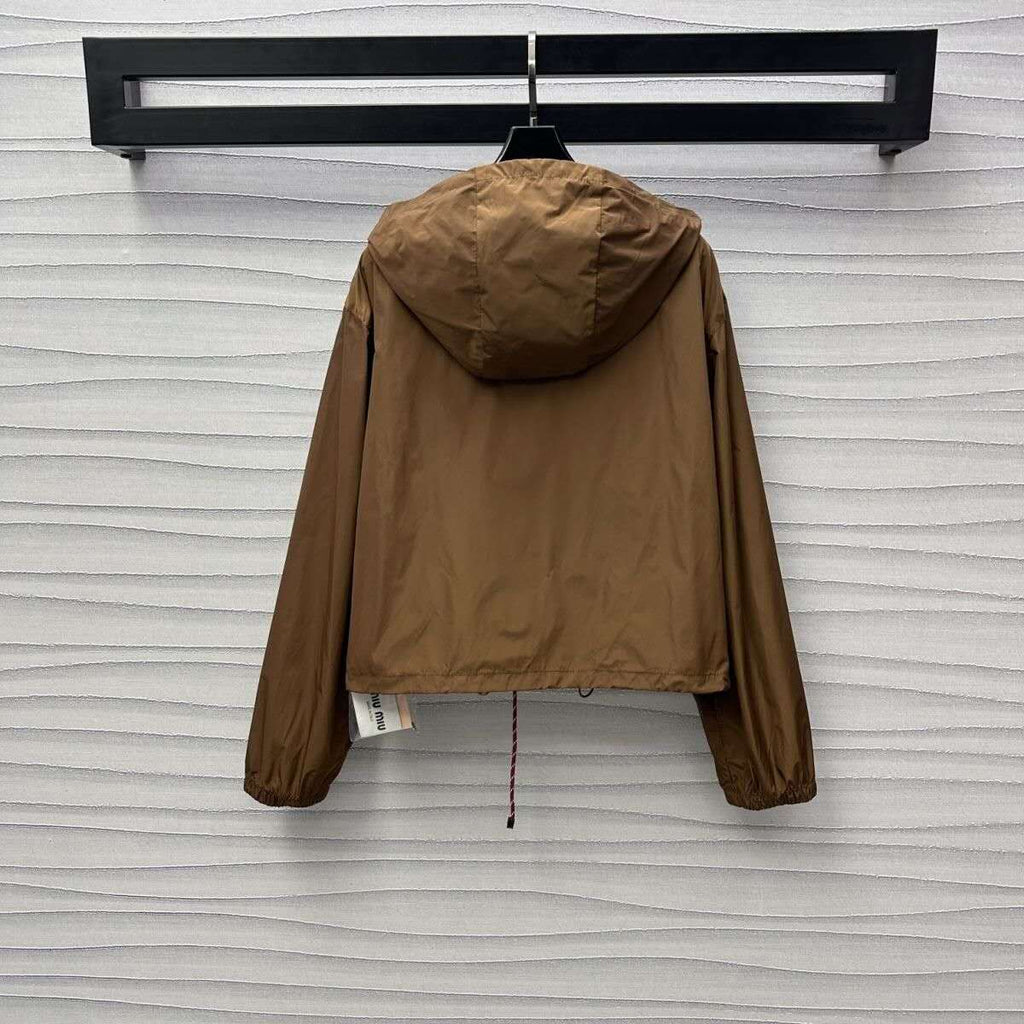 2025 Early Spring Nylon Drawstring Hooded Jacket & Shorts Set