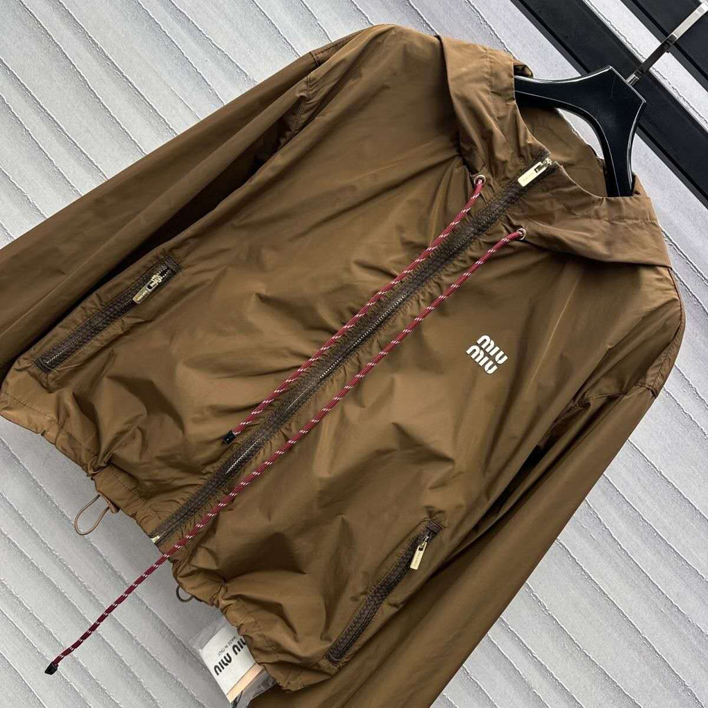 2025 Early Spring Nylon Drawstring Hooded Jacket & Shorts Set