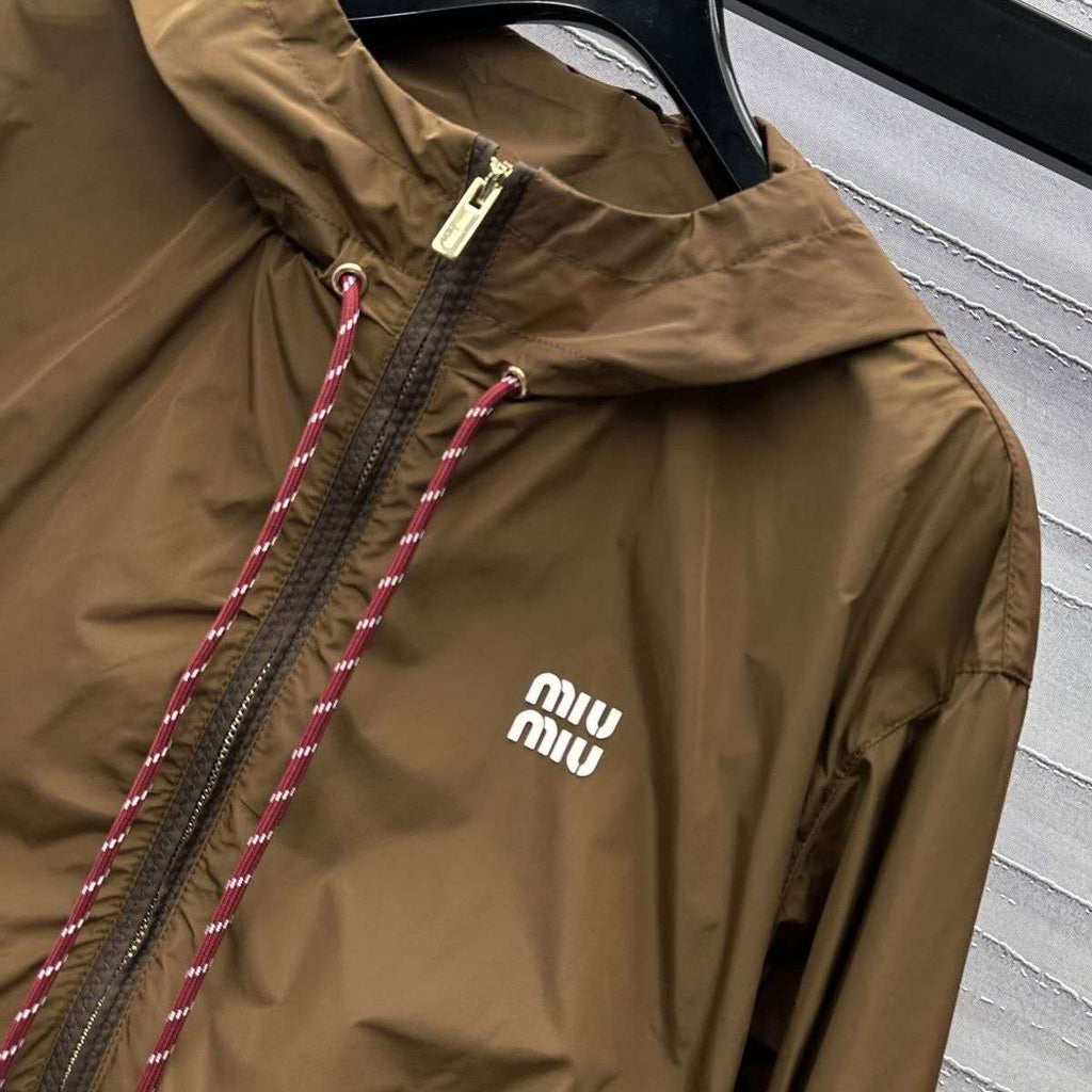 2025 Early Spring Nylon Drawstring Hooded Jacket & Shorts Set