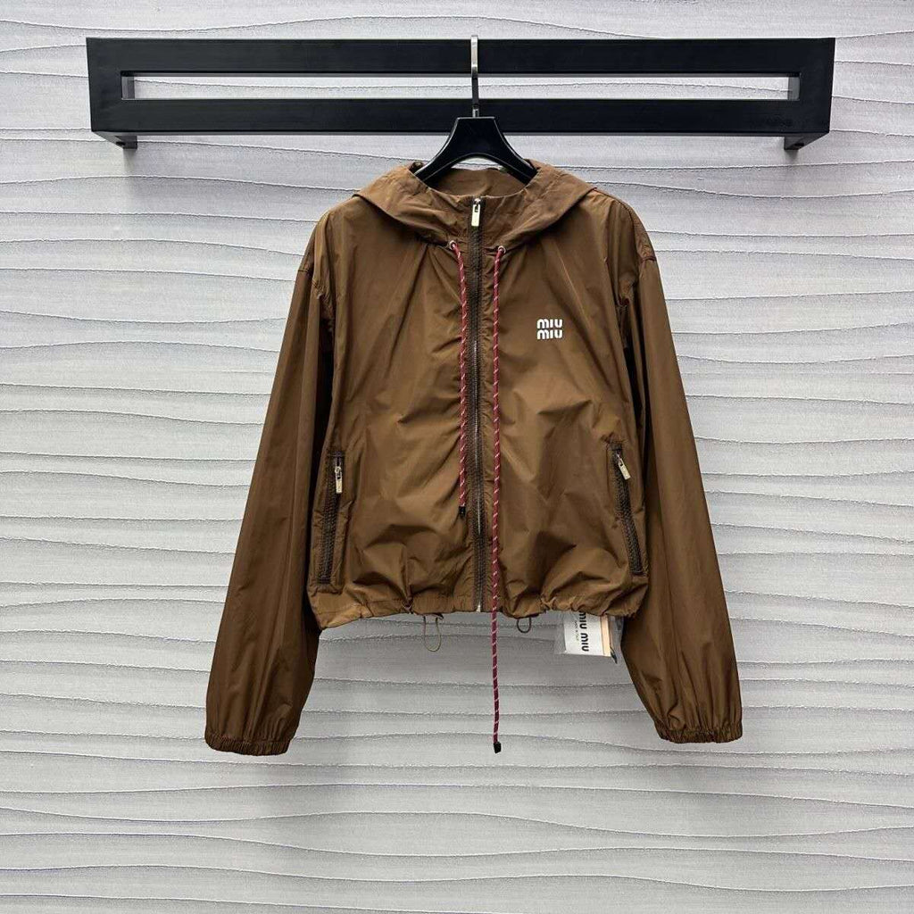 2025 Early Spring Nylon Drawstring Hooded Jacket & Shorts Set