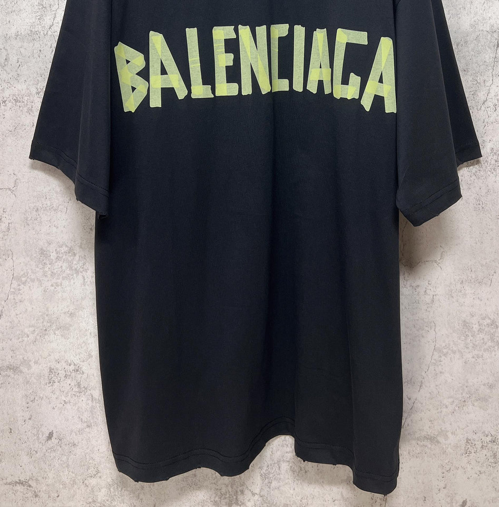 Unisex Distressed Tape-Effect Print T-Shirt – Premium Cotton