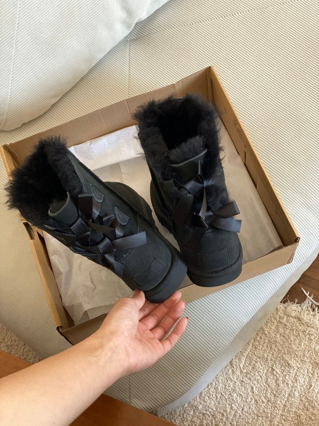 Mid-Calf Shearling Winter Boots with Double Ribbon Bows