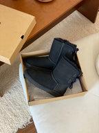 Mid-Calf Shearling Winter Boots with Double Ribbon Bows