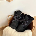 Mid-Calf Shearling Winter Boots with Double Ribbon Bows