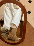 Mid-Calf Shearling Winter Boots with Double Ribbon Bows