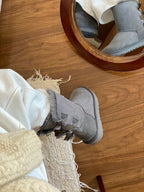 Mid-Calf Shearling Winter Boots with Double Ribbon Bows