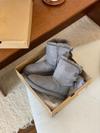Mid-Calf Shearling Winter Boots with Double Ribbon Bows