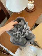 Mid-Calf Shearling Winter Boots with Double Ribbon Bows