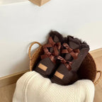 Mid-Calf Shearling Winter Boots with Double Ribbon Bows