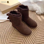 Mid-Calf Shearling Winter Boots with Double Ribbon Bows