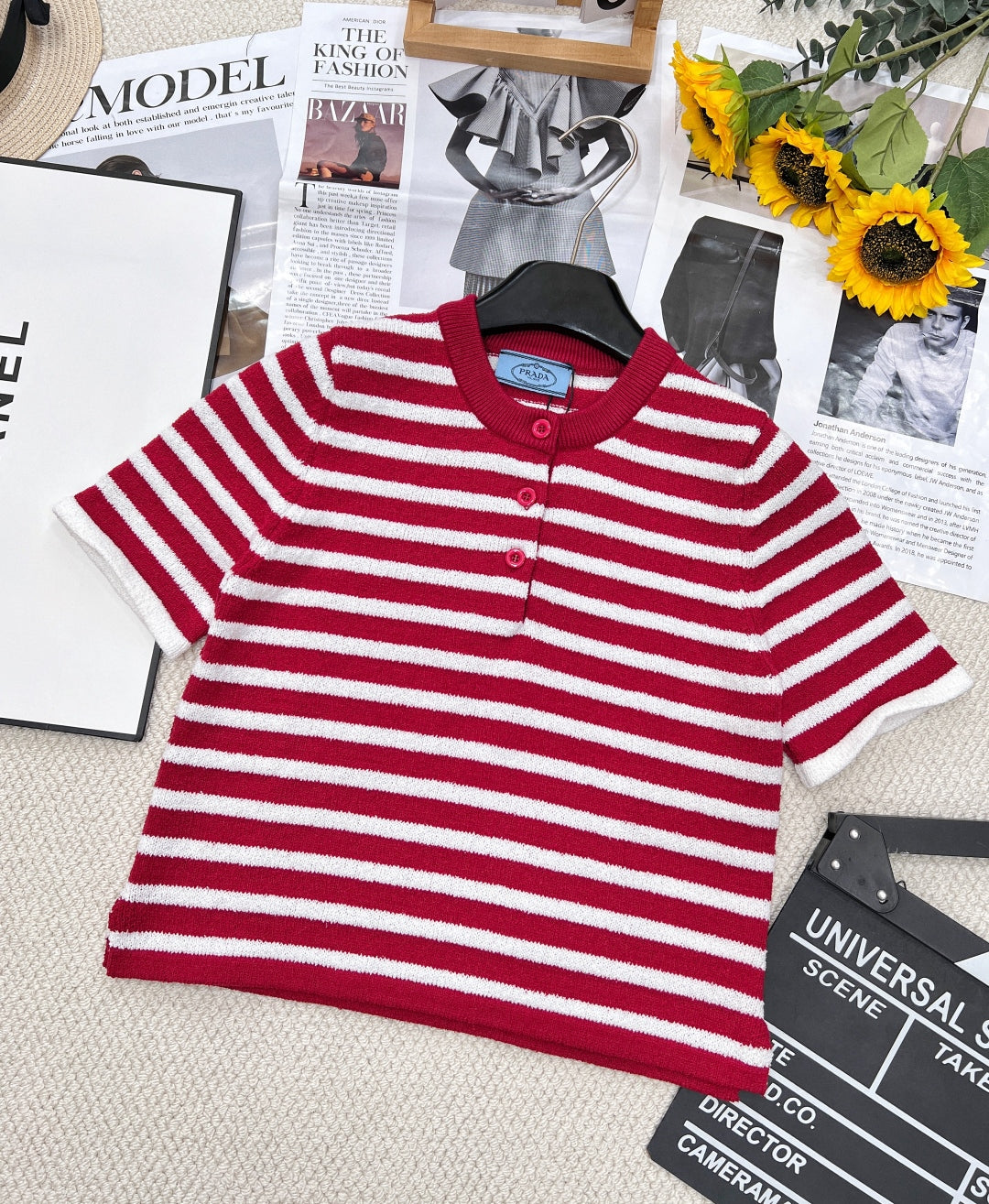 Soft &  Chic Striped Knit Polo T-Shirt