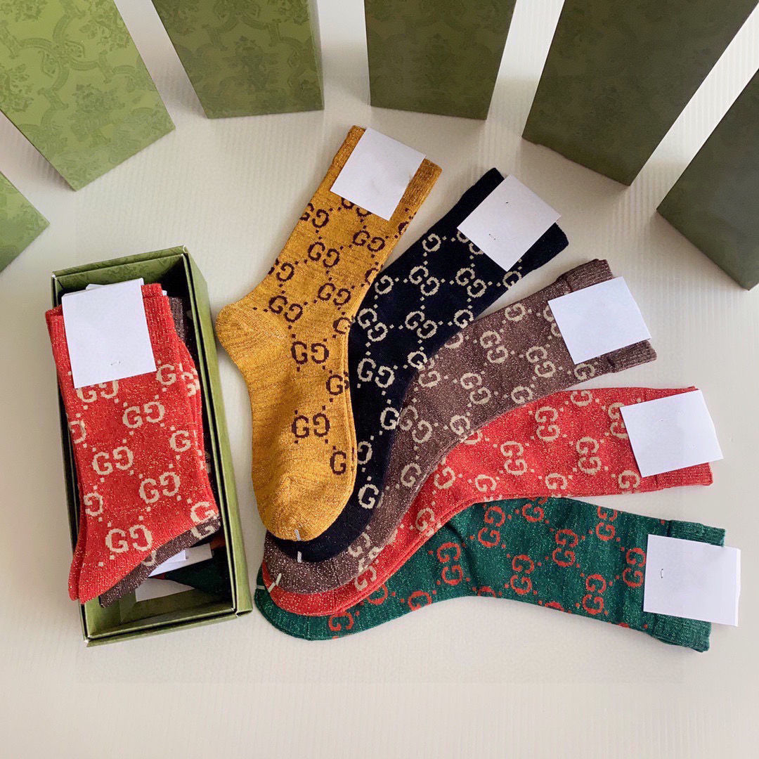 Metallic Knit Mid-Calf Socks — Special 5-Pair Edition