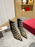 Elegant Printed Fabric Fashion Boots — Gold Buckle Edition