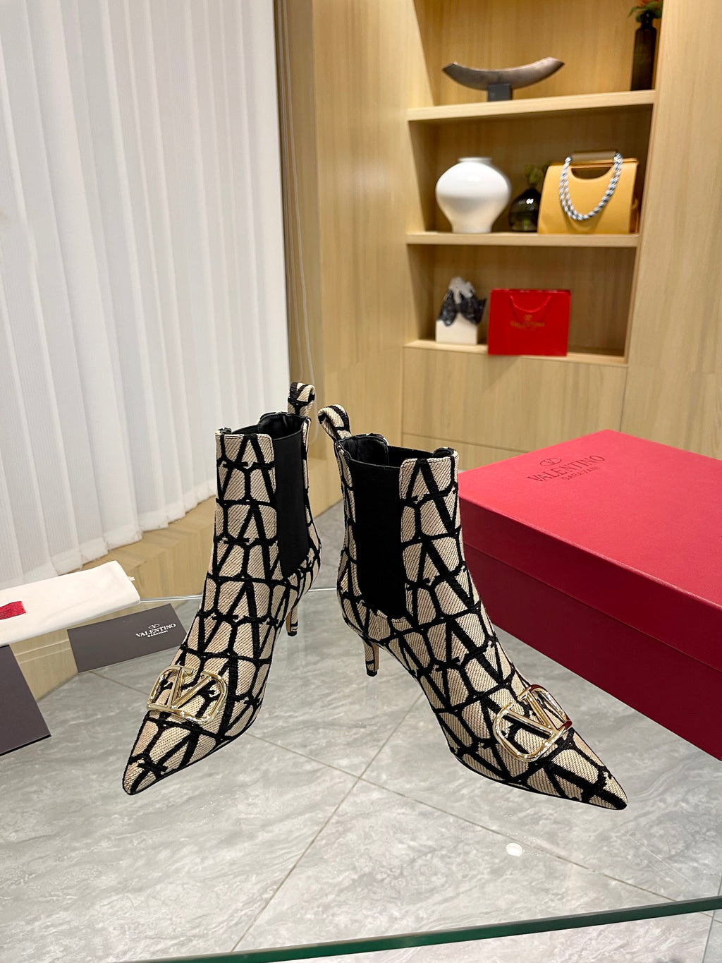 Elegant Printed Fabric Fashion Boots — Gold Buckle Edition