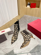 Elegant Printed Fabric Fashion Boots — Gold Buckle Edition