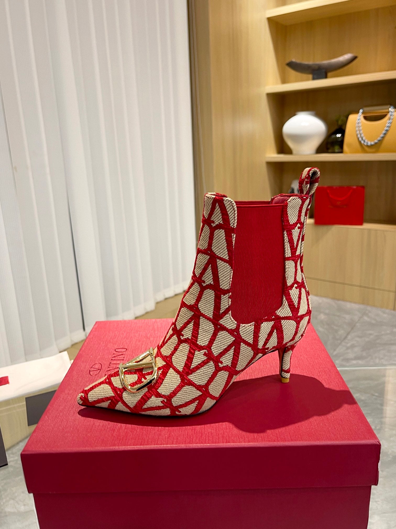 Elegant Printed Fabric Fashion Boots — Gold Buckle Edition