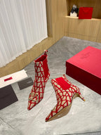 Elegant Printed Fabric Fashion Boots — Gold Buckle Edition