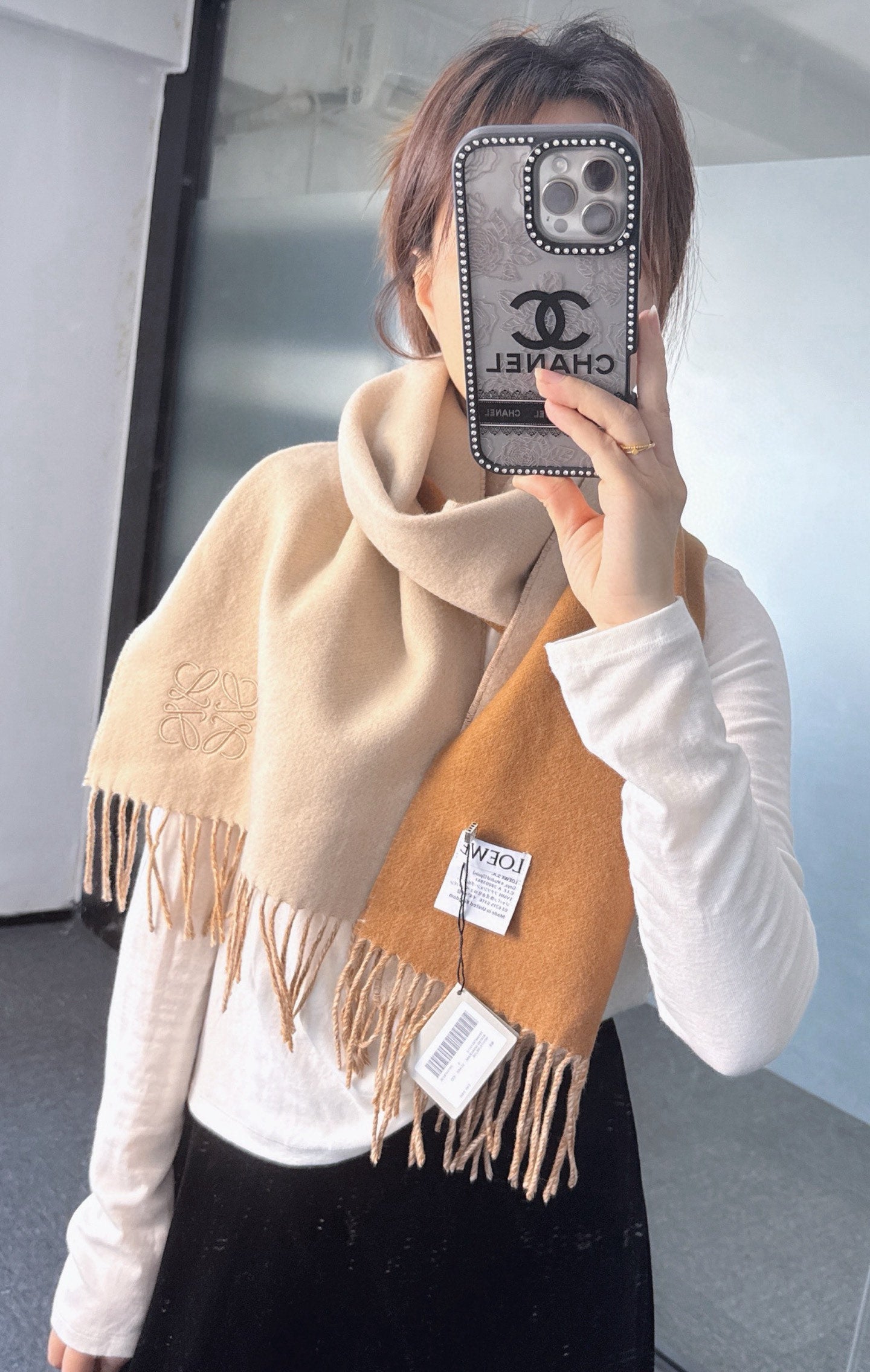 LW Double-Sided Colorblock Cashmere Scarf