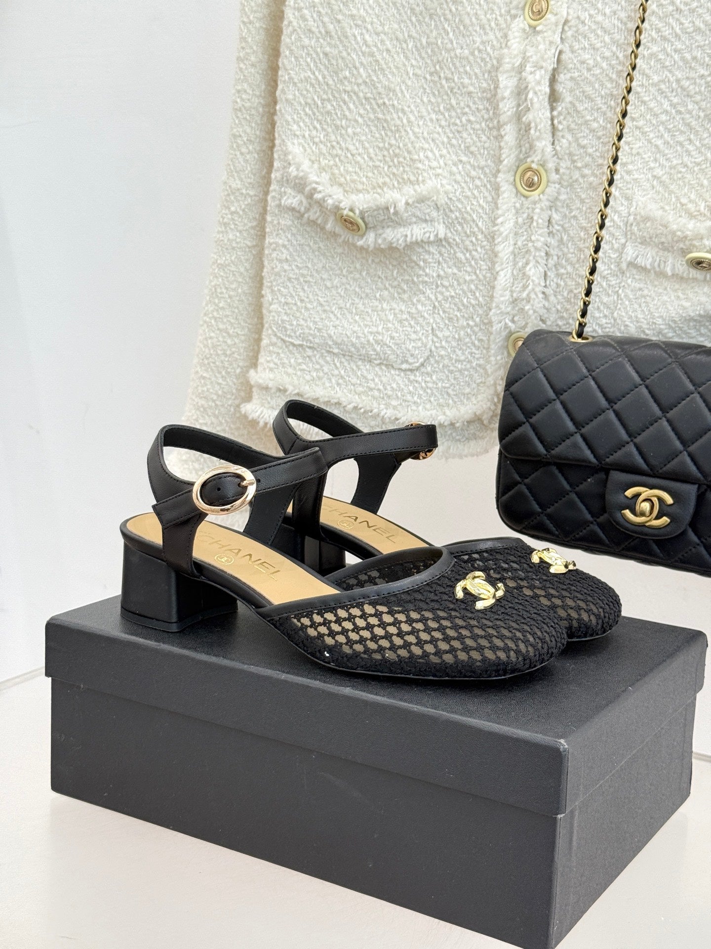 Mesh Block-Heel Sandals