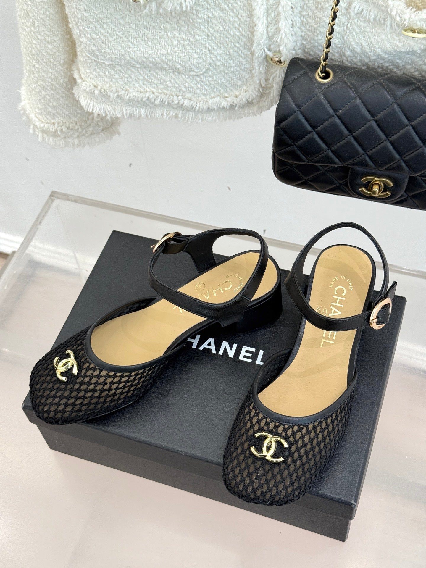 Mesh Block-Heel Sandals