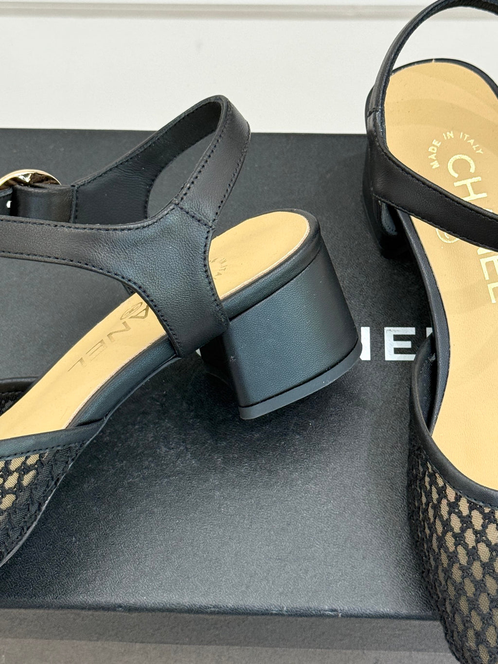Mesh Block-Heel Sandals
