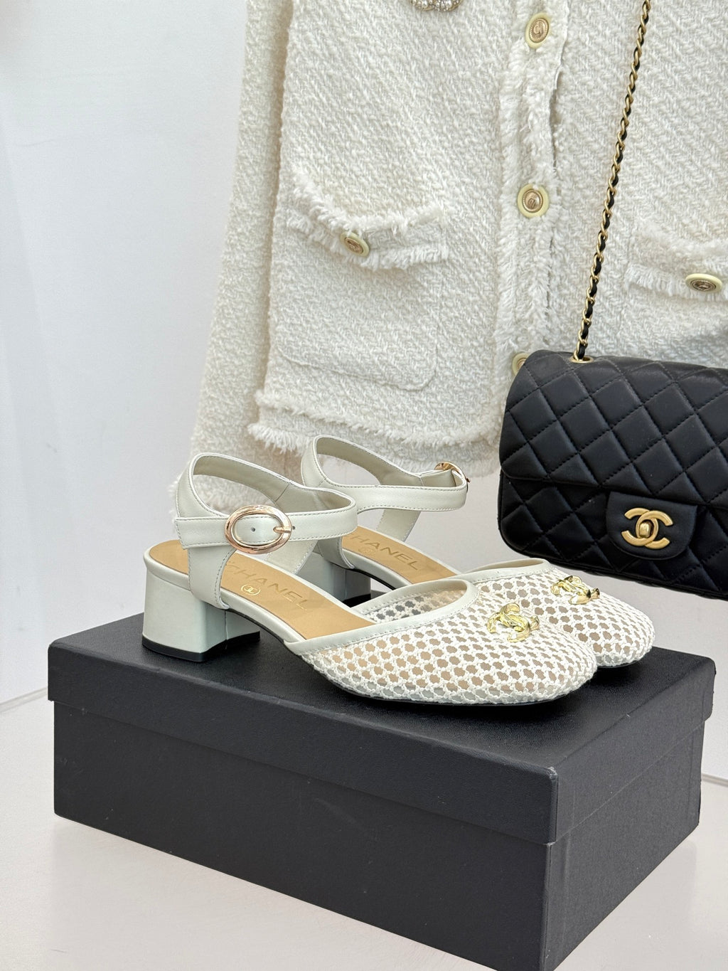 Mesh Block-Heel Sandals