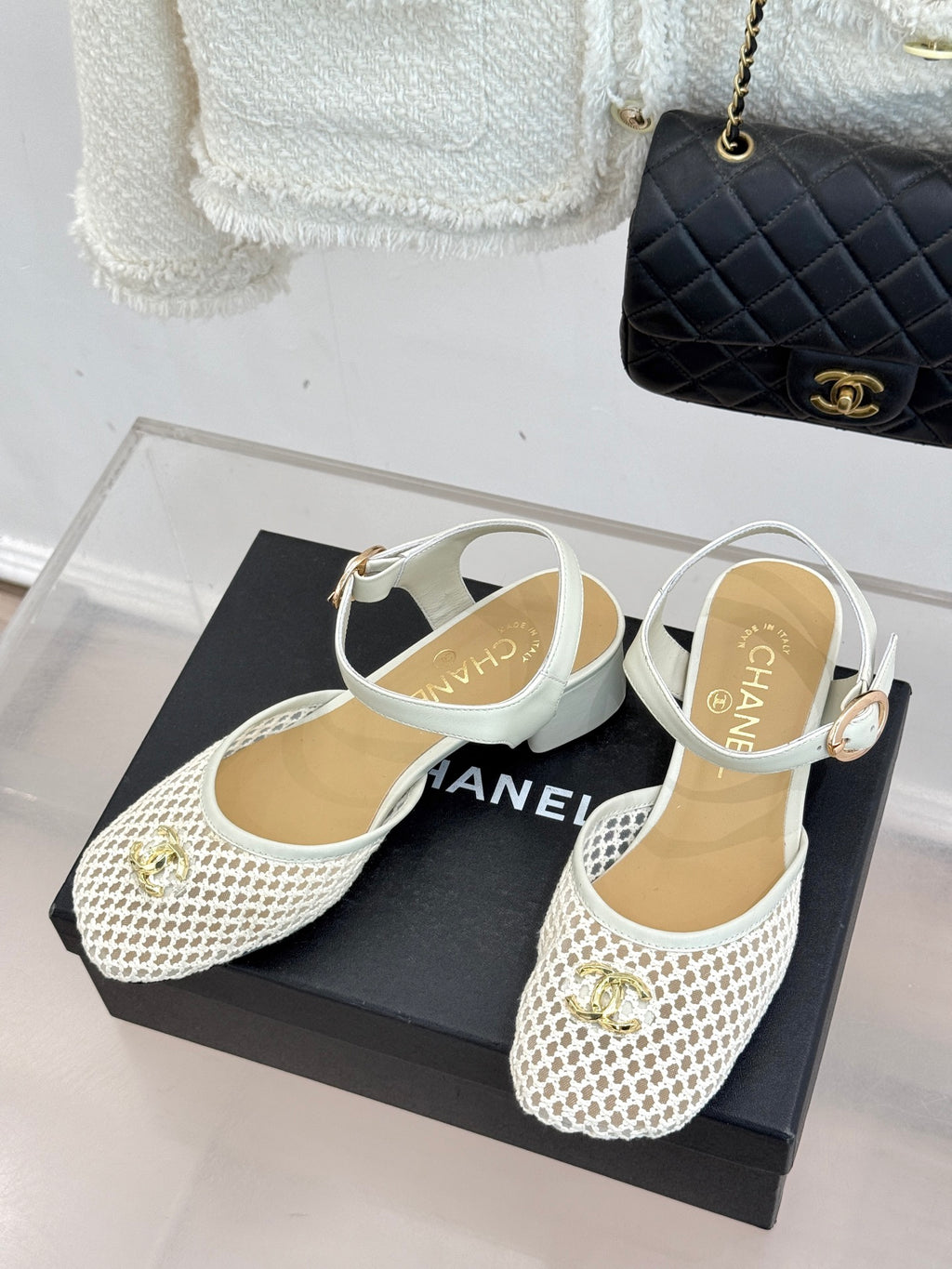 Mesh Block-Heel Sandals