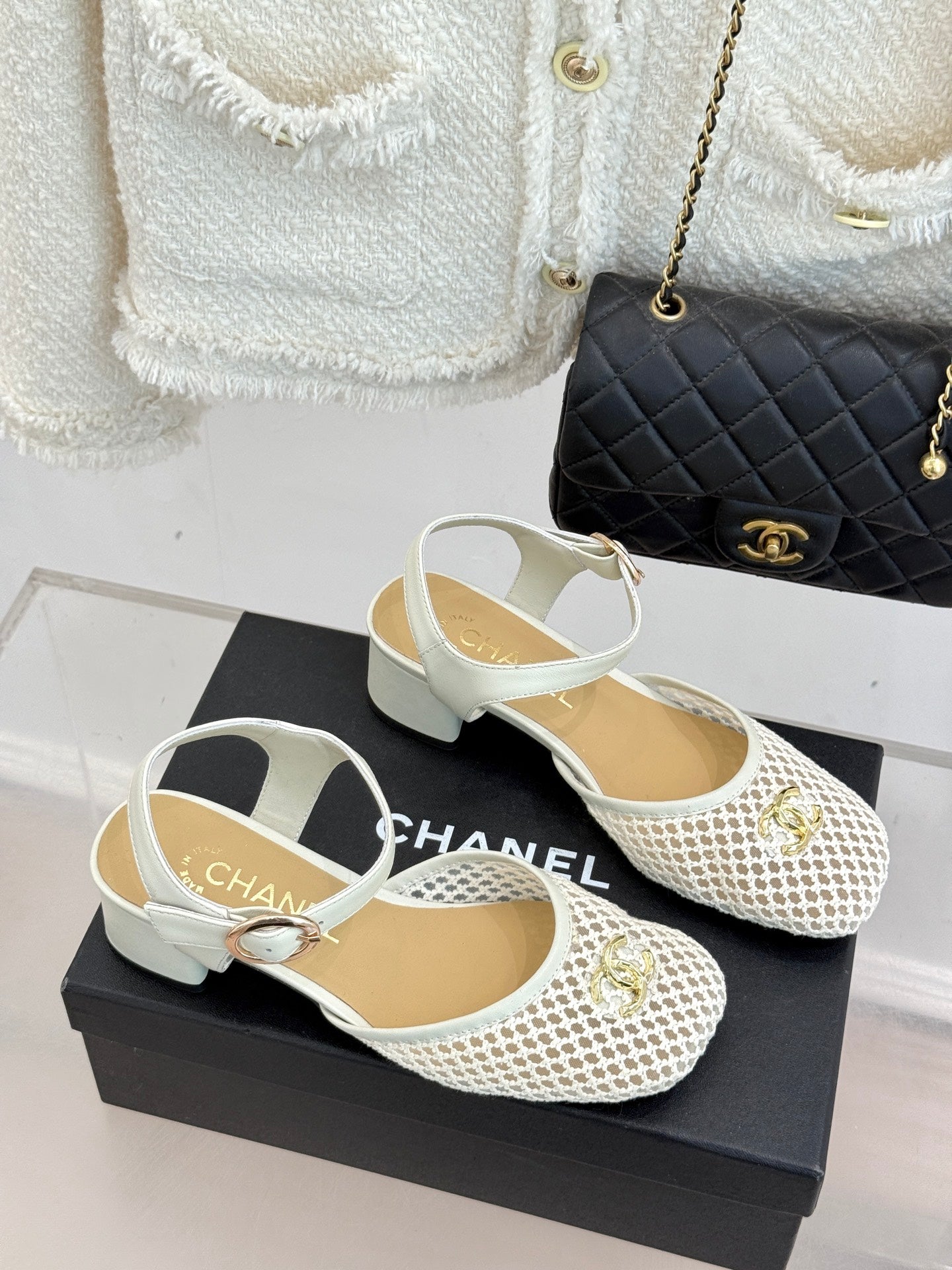 Mesh Block-Heel Sandals