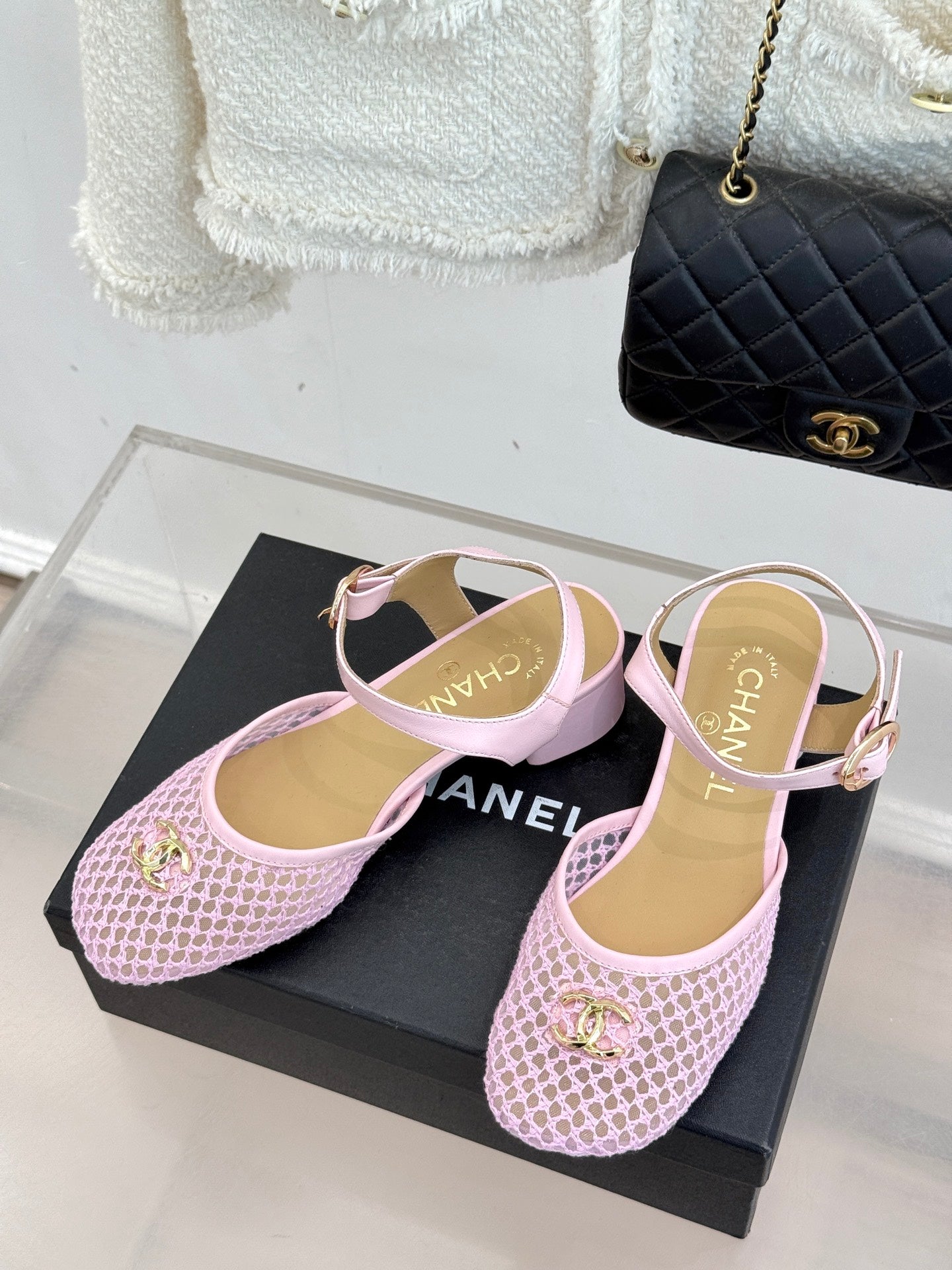Mesh Block-Heel Sandals