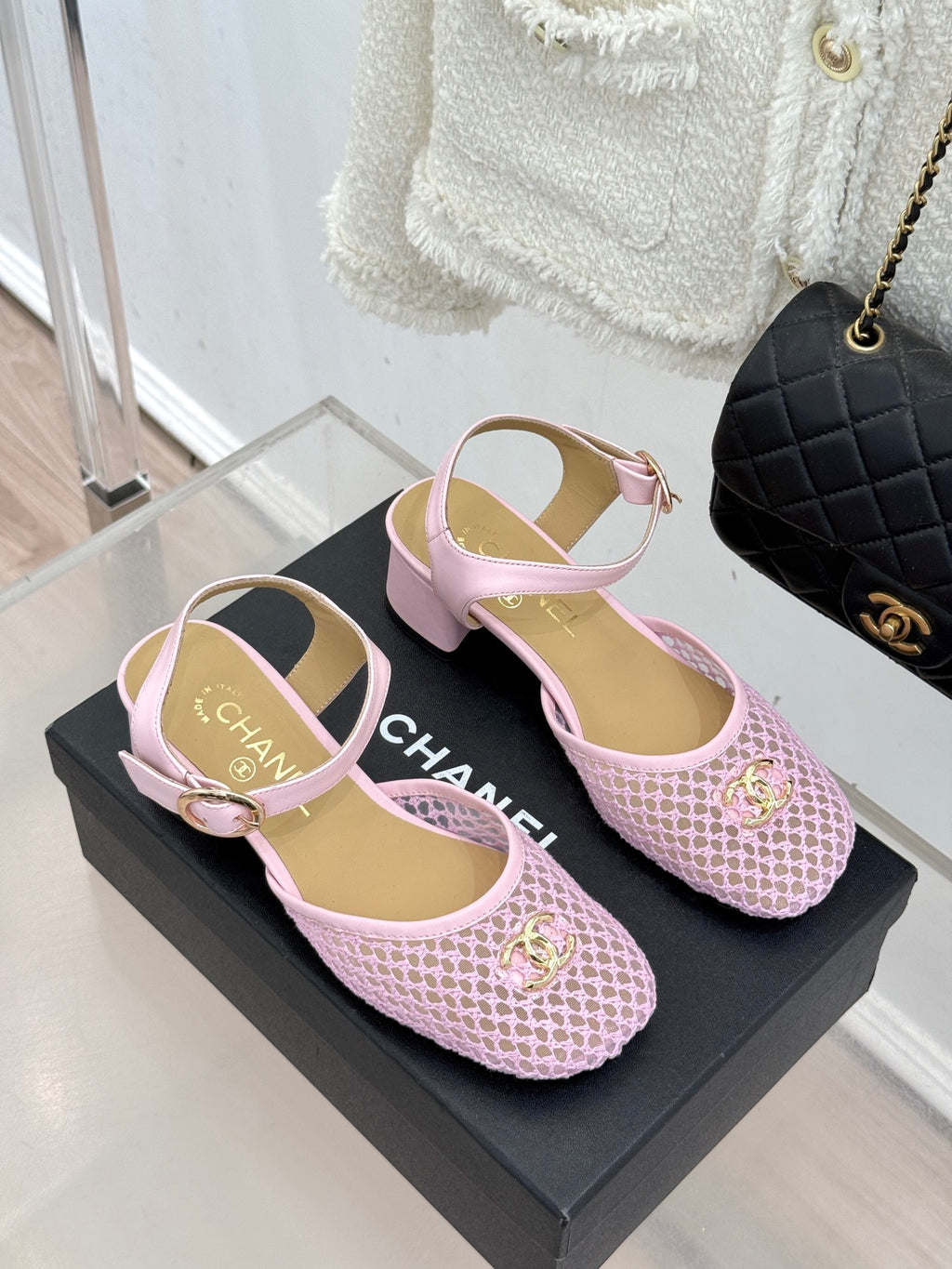 Mesh Block-Heel Sandals