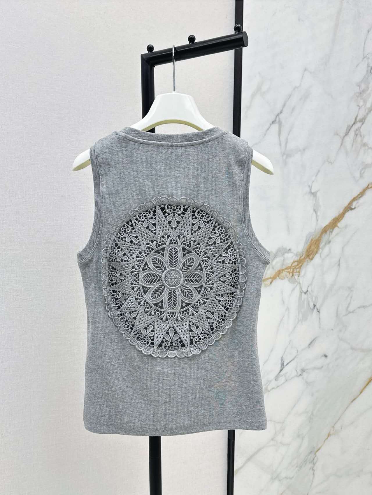Embroidery Lace Back Tank Top