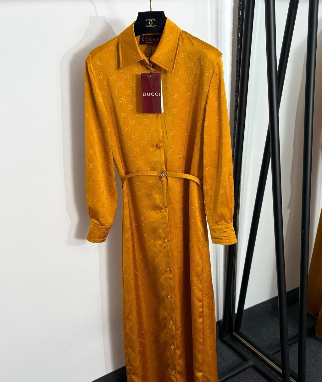 Monogram Belted Shirt Dress | Brown &amp; Yellow | S · M · L