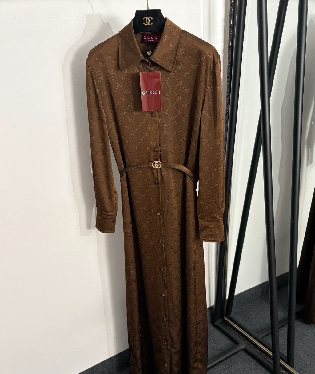 Monogram Belted Shirt Dress | Brown &amp; Yellow | S · M · L
